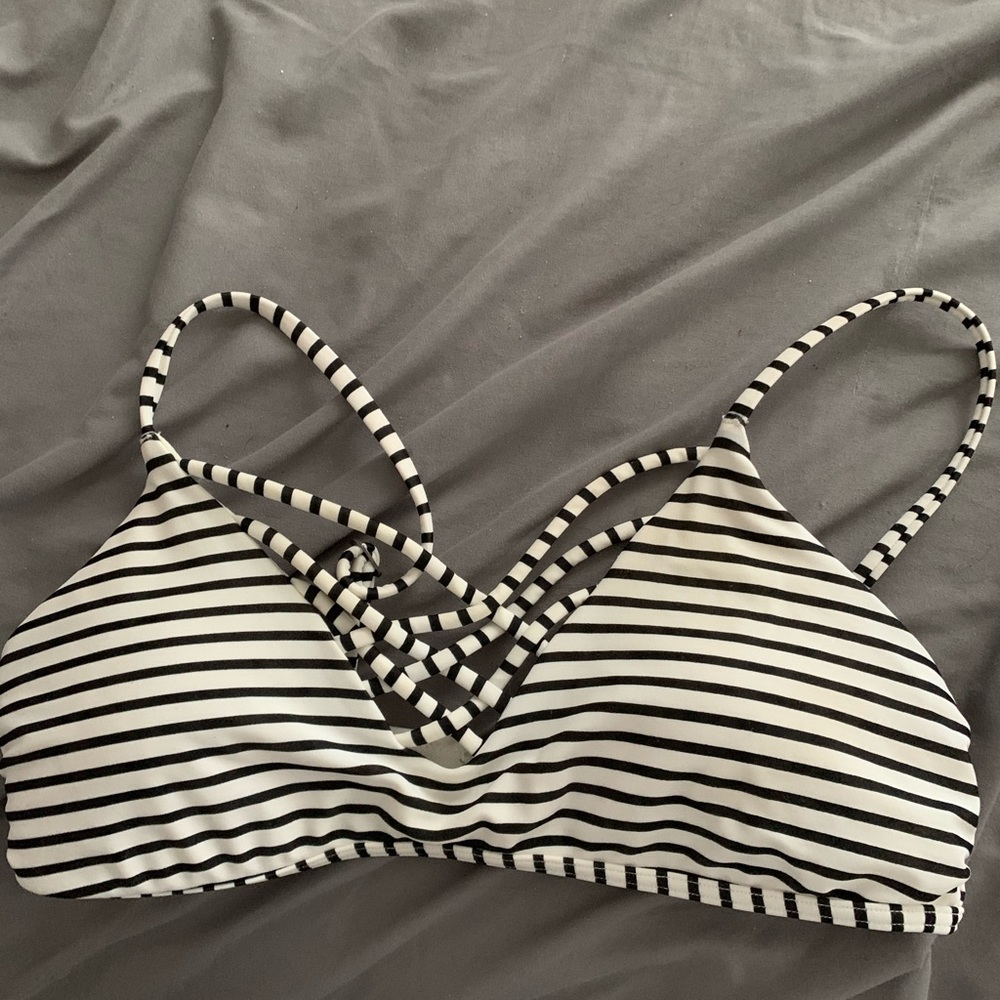 black and white striped bikini top